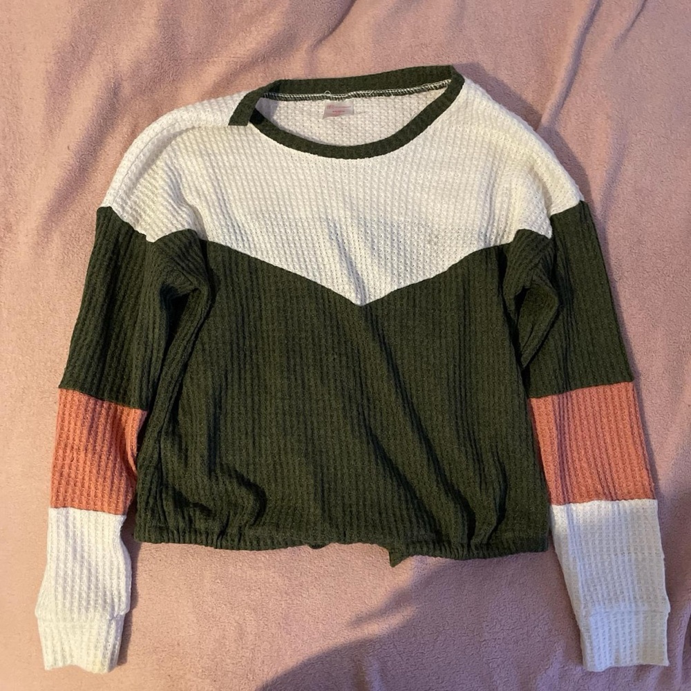 No Boundaries Green and White Knit Sweater